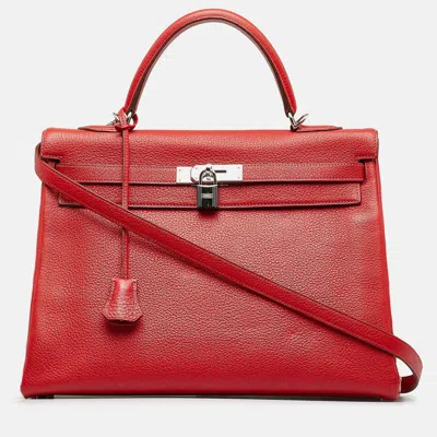 Pre-owned Hermes Kelly 35 Togo Leather Top Handle Bag In Red