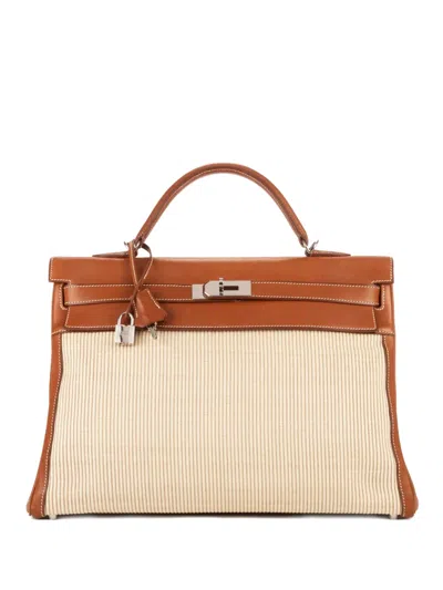 Pre-owned Hermes Kelly 40 Handle Lock Stamp Tote Bag In Brown