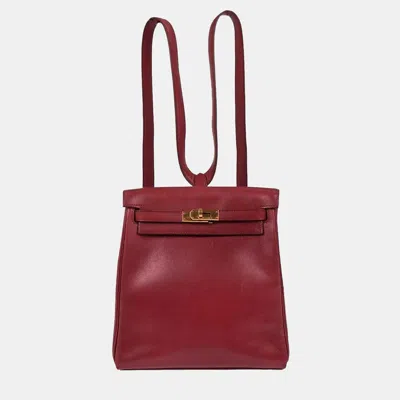 Pre-owned Hermes Kelly A Dos Rouge Vif Box Calf Backpack Pm In Red
