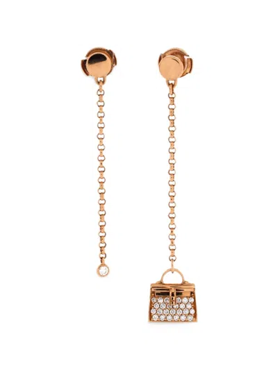 Pre-owned Hermes Kelly Amulette Drop 18k Rose Gold And Diamonds Earrings In Pink