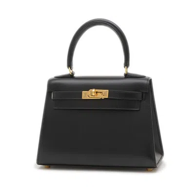 Pre-owned Hermes Kelly Black Box Calf Leather Handbag Shoulder Bag ()