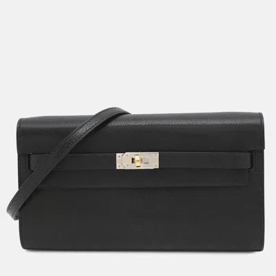 Pre-owned Hermes Kelly Black Chevre Shamqila Long To Go Wallet