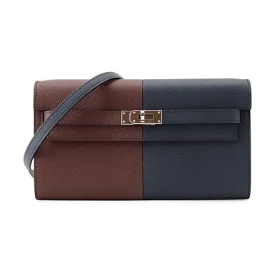 Pre-owned Hermes Kelly Blue Indigo Epsom Leather Chain/shoulder Wallet ()