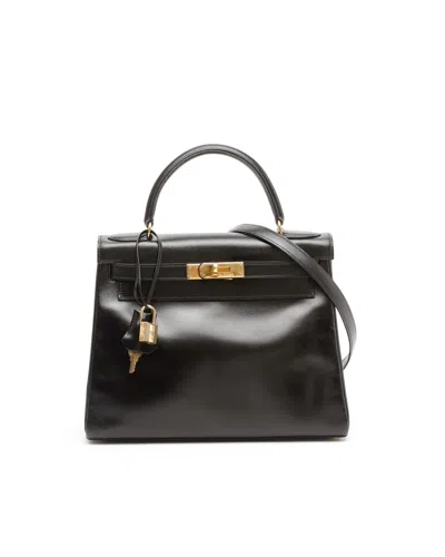 Pre-owned Hermes Hermès Kelly Box 28 Retourne Bag In Black