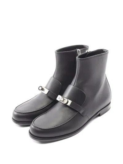 Pre-owned Hermes Kelly Buckled Boots In Black