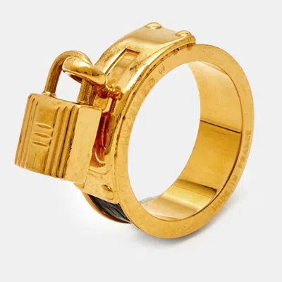 Pre-owned Hermes Hermès Kelly Cadena Leather Gold Tone Scarf Ring