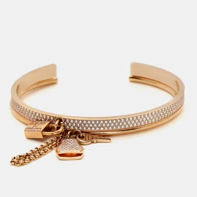 Pre-owned Hermes Kelly Cadenas Diamond 18k Rose Gold Bangle Bracelet Sh