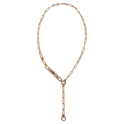 Pre-owned Hermes Kelly Chaine Lariat Diamond Rose Gold Necklace Small Model In Red