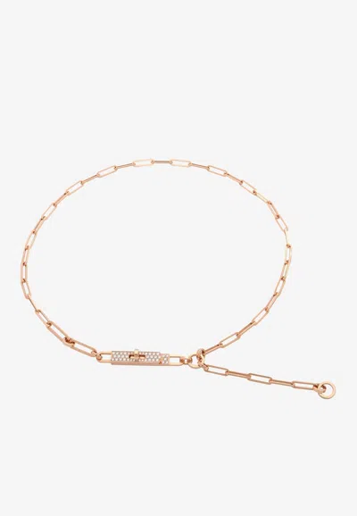 Hermes Kelly Chaine Lariat Necklace In Rose Gold And Diamonds