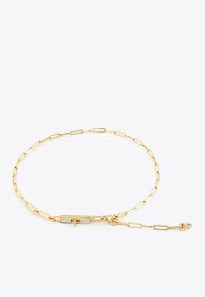 Hermes Kelly Chaine Lariat Pm Necklace In Yellow Gold And Diamonds In Red