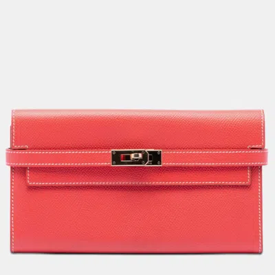 Pre-owned Hermes Kelly Classic Rose Jaipur Epsom Calfskin Leather Wallet Bag In Pink
