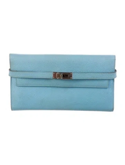Pre-owned Hermes Kelly Classic Wallet In Blue