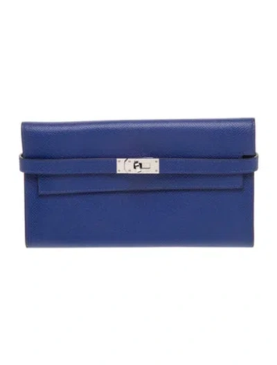 Pre-owned Hermes Kelly Classic Wallet In Blue