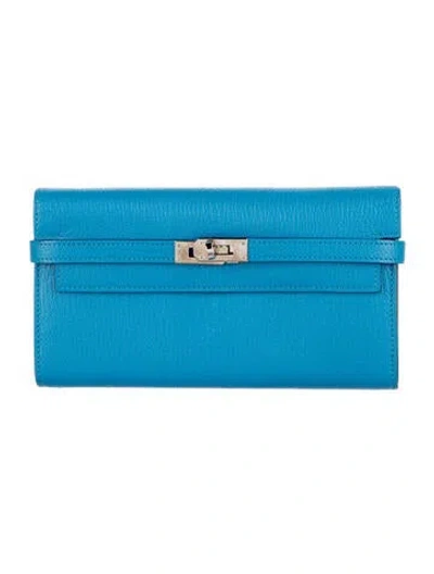Pre-owned Hermes Kelly Classic Wallet In Blue