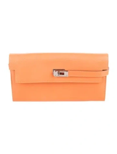 Pre-owned Hermes Kelly Classic Wallet In Orange