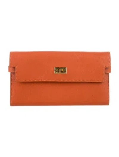 Pre-owned Hermes Kelly Classic Wallet In Orange