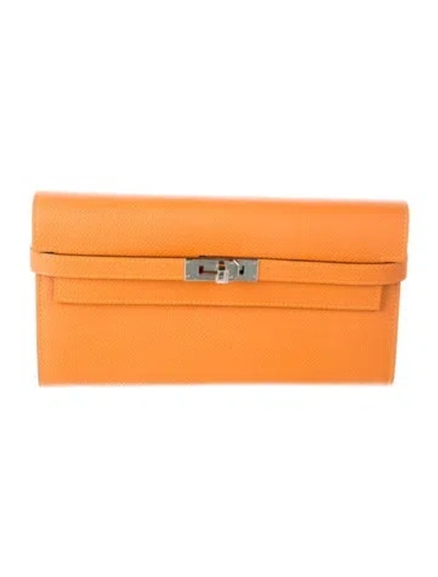 Pre-owned Hermes Kelly Classic Wallet In Orange
