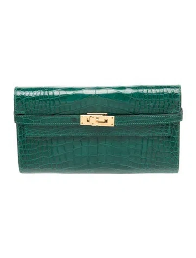 Pre-owned Hermes Kelly Classique Wallet In Green