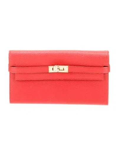 Pre-owned Hermes Kelly Classique Wallet In Red