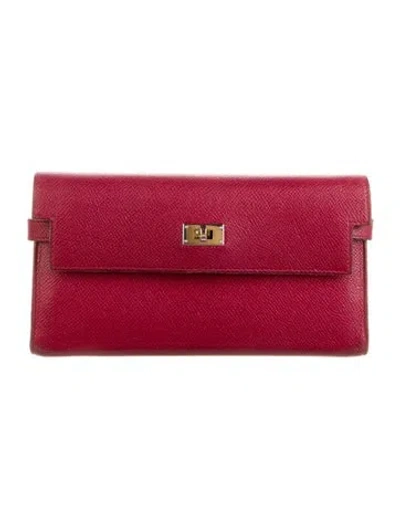 Pre-owned Hermes Kelly Classique Wallet In Red