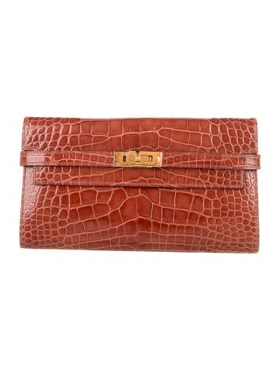 Pre-owned Hermes Kelly Classique Wallet In Red