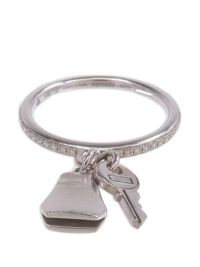 Pre-owned Hermes Kelly Clochette Diamond Ring In Silver