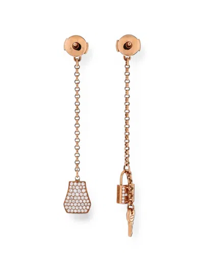Pre-owned Hermes Kelly Clochette Drop 18k Rose Gold And Diamonds Earrings In Pink