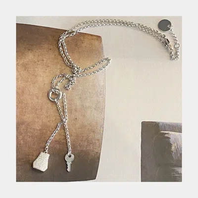 Pre-owned Hermes Kelly Clochette Long Necklace 18k White Gold Diamond Set