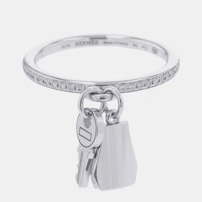 Pre-owned Hermes Kelly Clochette Ring 18k White Gold Size Eu 49