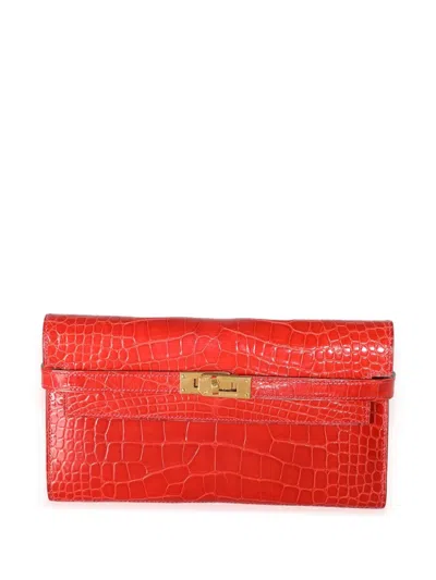 Pre-owned Hermes Kelly Clutch Bag In Red