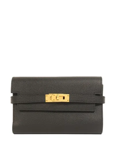 Pre-owned Hermes Kelly Compact Wallet In Black