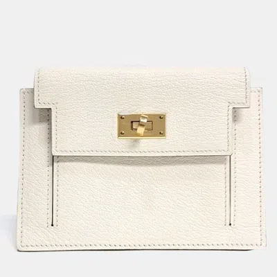 Pre-owned Hermes Kelly Cream Leather Pocket Compact Wallet (u) Ghw In White