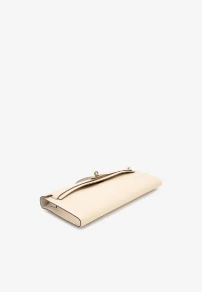Hermes Kelly Cut Clutch In Craie Swift Leather With Permabrass Hardware In White