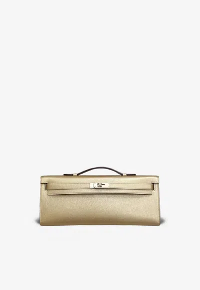 Hermes Kelly Cut Clutch In Dore Chamkila With Permabrass Hardware In Gold