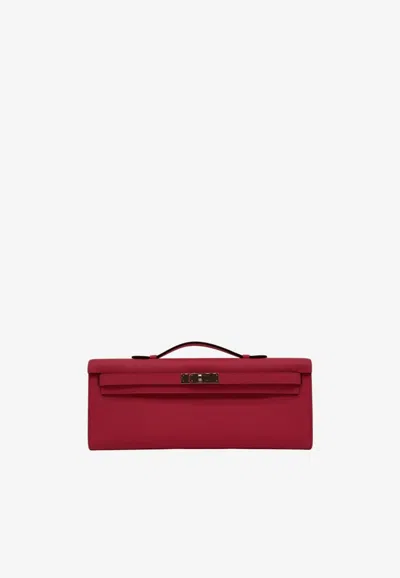 Hermes Kelly Cut Clutch In Rose Azalee Epsom With Palladium Hardware