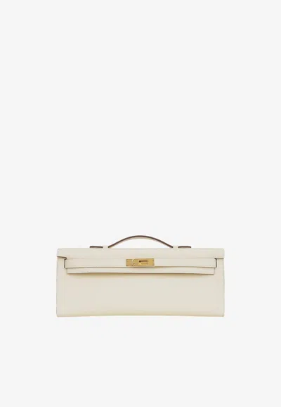 Hermes Kelly Cut Clutch Pochette In Nata Swift With Gold Hardware