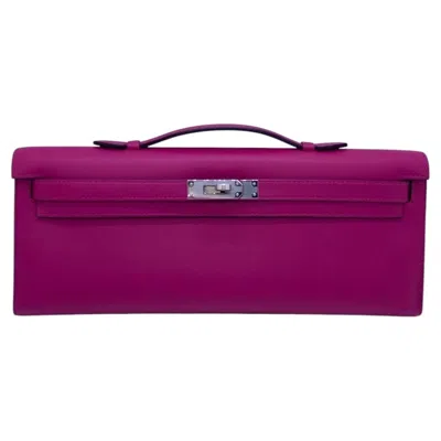 Pre-owned Hermes Kelly Cut Clutch Swift Leather Rose Pourpre Phw Bag Stamp D 2019 In Red