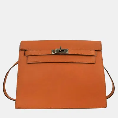 Pre-owned Hermes Kelly Danse Ii Orange Swift Calfskin Leather Crossbody Bag