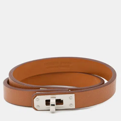 Pre-owned Hermes Kelly De Bourtour Size T3 Gold Swift Leather In Brown