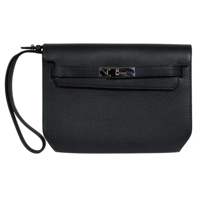 Pre-owned Hermes Kelly Depeche 25 Pouch Blue Nuit Togo Palladium Wrist Strap Sac Travel