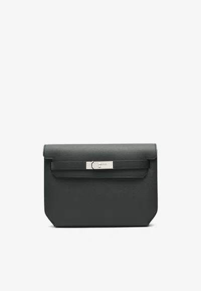 Hermes Kelly Depeches 25 Pouch In Black Epsom With Palladium Hardware