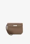 Hermes Kelly Depeches 25 Pouch In Etoupe Togo With Palladium Hardware In Brown
