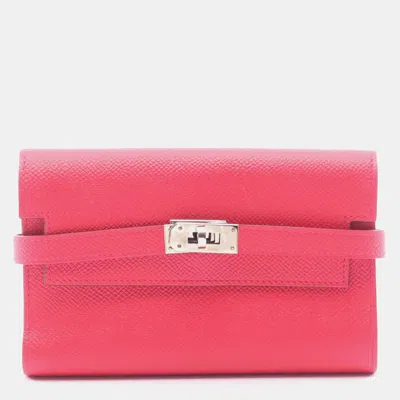 Pre-owned Hermes Kelly Depliant Medium Rose Extreme Epsom Calfskin Leather Tri -fold Wallet In Pink