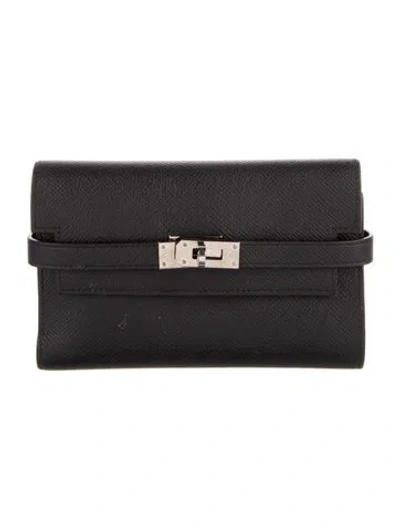 Pre-owned Hermes Kelly Depliant Medium Wallet In Black