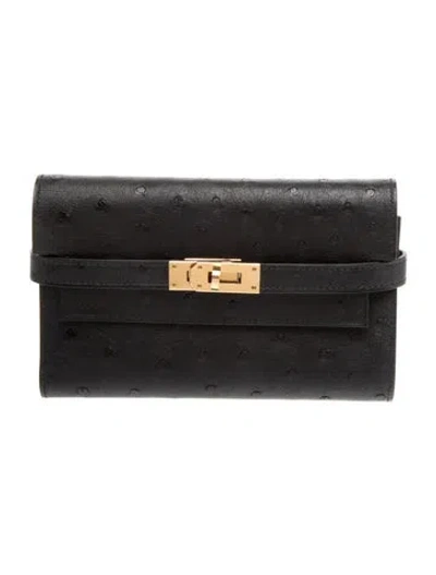 Pre-owned Hermes Kelly Depliant Medium Wallet In Black