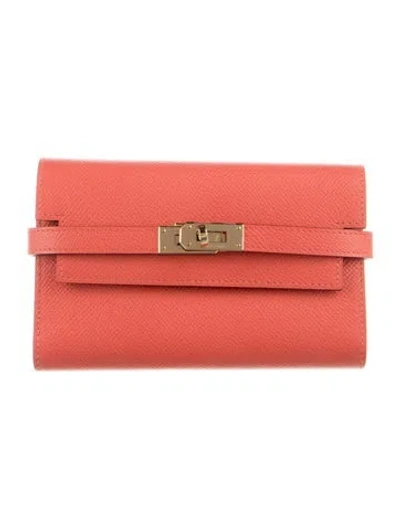 Pre-owned Hermes Kelly Depliant Medium Wallet In Pink
