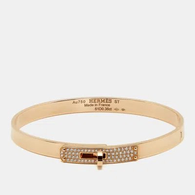Pre-owned Hermes Hermès Kelly Diamond 18k Rose Gold Bangle Bracelet St