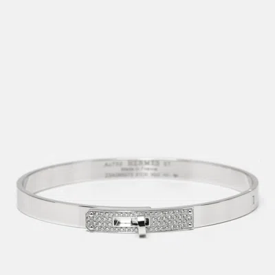 Pre-owned Hermes Kelly Diamond 18k White Gold Small Model Bangle Bracelet St
