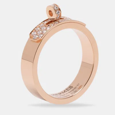 Pre-owned Hermes Kelly Diamonds 18k Rose Gold Ring Size 51 In Pink