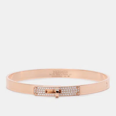 Pre-owned Hermes Hermès Kelly Diamonds 18k Rose Gold Small Model Kelly Bracelet In Pink